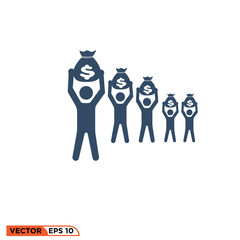 people lift sacks of money icon design vector graphic of template, sign and symbol 