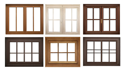 Collection of real vintage wooden house window frame sets, isolated on a transparent background with a PNG cutout or clipping path.	
 - Powered by Adobe