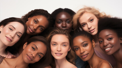 portrait of beautiful girls of different nationalities African, Asian, European models	