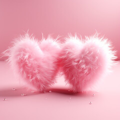 illustration of pink fur hearts on pink background