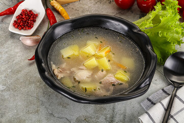 Homemade chicken soup with vegetables