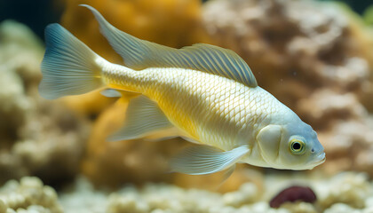 white and gold tang fish  in aquarium