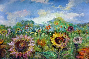 Fototapeta na wymiar Original oil painting abstract color petal sunflower