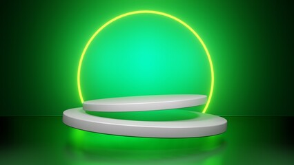 Stage podium with lighting. Stage Podium scene with for product. Display stand on green background.