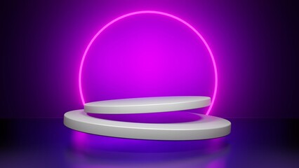 Stage podium with lighting. Stage Podium scene with for product. Display stand on purple background.