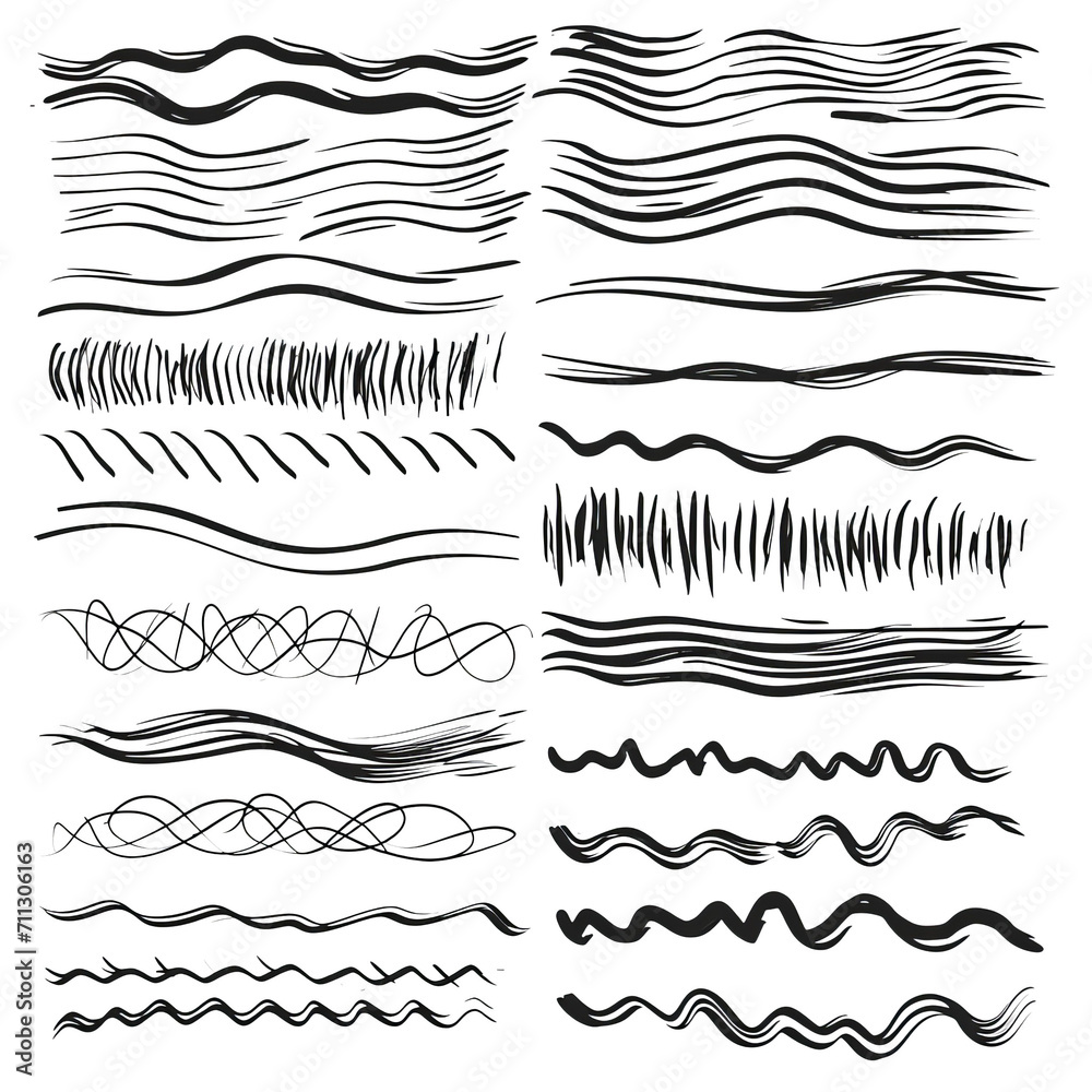 Poster realistic rough black marker brush ink line stroke set isolated collection