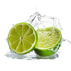 Fresh lime cut in half with water splash