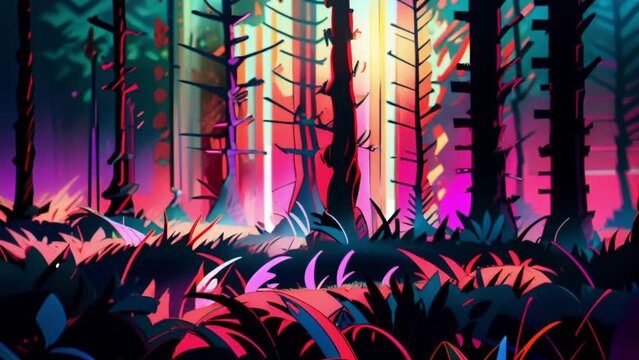 Deep forest anime style. Loopable. AI generated.