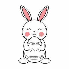 Funny cute rabbit is holding an Easter egg. Vector illustration in doodle style.