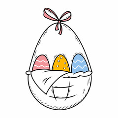 Easter basket with eggs. Vector doodle illustration.