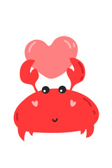 Valentine's day.Cartoon illustration of a crab with a heart. Cute design concept for valentine's day