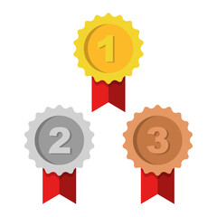 Golden silver bronze medal with red ribbon