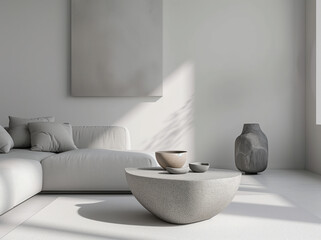 Fototapeta na wymiar Minimalist Living Room with Textured Gray Accents