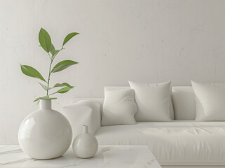 Modern Scandinavian Interior: Sofa and Trendy Vase in a Minimalist Home Staging Concept