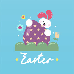 Obraz na płótnie Canvas Flat colorful easter background illustration. Cute rabbit easter illustration background