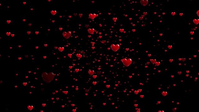 Red love heart shape explosion animation. Happy valentines day neon heart background. Glowing and shiny red hearts, love and marriage concept