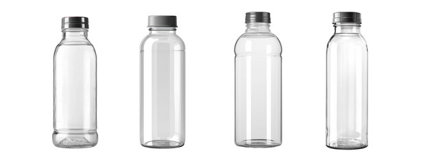 empty water bottle set ,Design template of packaging mockup for graphics. Front. ,isolated on a transparent background, PNG, cutout, or clipping path.	
 - Powered by Adobe