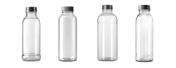 empty water bottle set ,Design template of packaging mockup for graphics. Front. ,isolated on a transparent background, PNG, cutout, or clipping path.	
