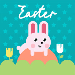 Obraz na płótnie Canvas Flat colorful easter background illustration. Cute rabbit easter illustration background