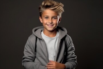 Portrait of a boy in a sweatshirt on a dark background