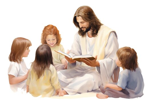 christianity, religion and people concept - close up of man with holy bible and children