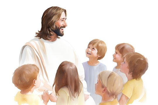 Portrait of Jesus Christ and his family. Watercolor illustration.