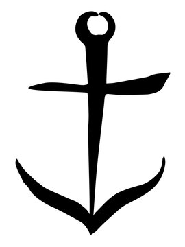Anchor hand painted with black ink brush. Png clipart isolated on transparent background