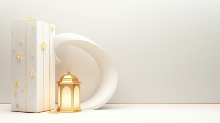 Obraz na płótnie Canvas Islamic decoration background with gift box arabic lantern crescent