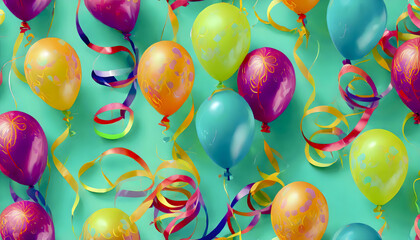 luftballons, hintergrund, türkis, viele, konfetti, textur, pattern, karneval, party, geburtstag, feier, copy space, entwerfen, gestalten, neu, bunt,  - obrazy, fototapety, plakaty