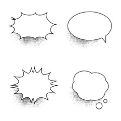 4 speech Bubbles Set of Outlined Circle Distorted Rectangle and Square Blank Trendy Shapes, Black Elements on White Background.123