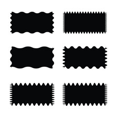  rectangle edge oval shapes icon set. A group of 6 ovals with notched edges. Isolated on a white background.