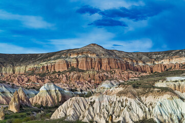 Typical Cappadocia landscape soft volcanic rock, shaped by erosion in Goreme, Turkey.