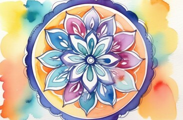 mesmerizing mandala in watercolor style through geometric abstraction, merging shapes and patterns, visually stunning and intricate designs suitable for various creative projects