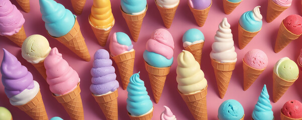 Obraz premium Colorful ice cream cone with candy and fruits