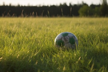 Ball on grassy field. Generative AI
