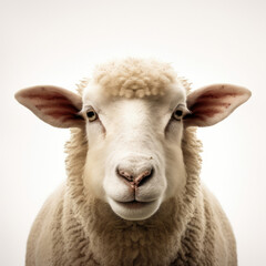 Close-up View of a Sheep on a White Background