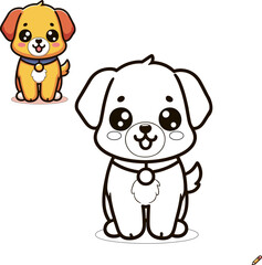 Obraz na płótnie Canvas Children's Coloring Book: Cute Dogs. Dog Character Vector, Coloring Book Page with Dog, Coloring page outline of a cute dog, coloring page with Animal character.