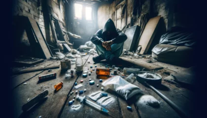 Fotobehang The Harsh Reality of Drug Addiction: Isolation and Despair © Treborik ART