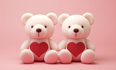 Two White Teddy Bears Sitting Together - Adorable Plush Toys Side by Side