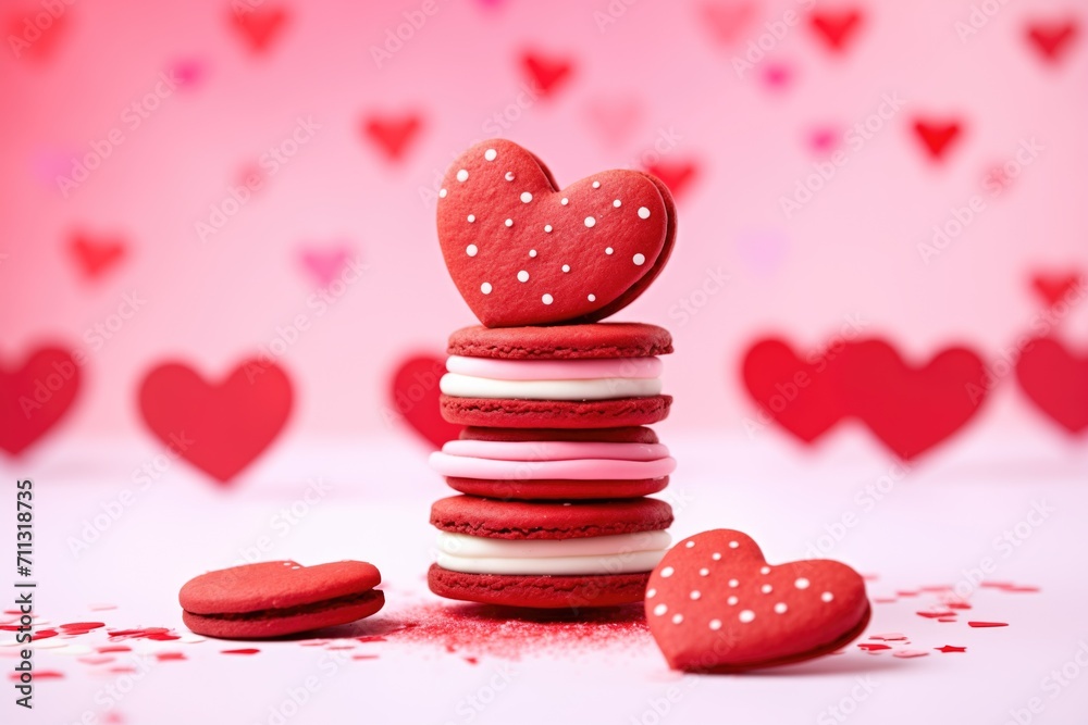 Canvas Prints heart-shaped red velvet whoopie pies on a pink surface