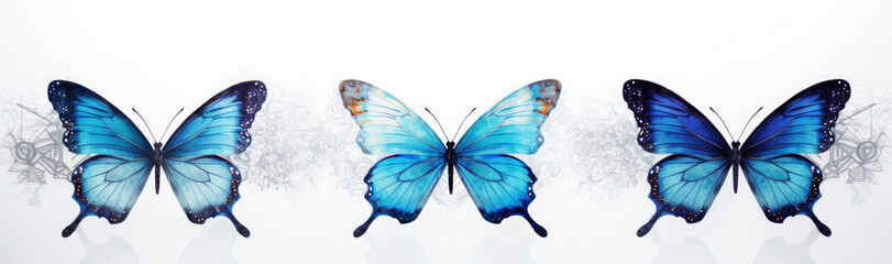 Fototapeta premium Group of Three Blue Butterflies Perched on Top of Each Other