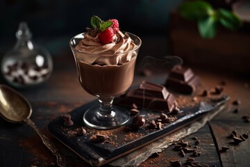  Decadent chocolate mousse in fancy dessert, a luxurious and creamy delight for indulgent celebrations. - obrazy, fototapety, plakaty