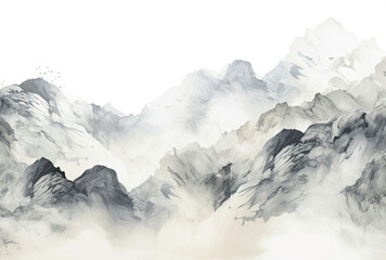 Painting of Mountain Covered in Fog
