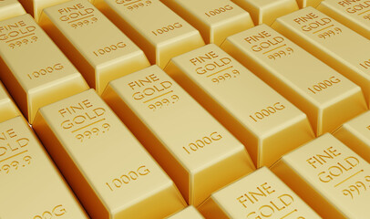 Gold bars weighing 1000 grams. The concept of wealth in business and finance. 3D illustration