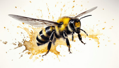 Painting of a Bee on White Background