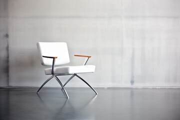 sleek white modernist chair against a plain gray wall