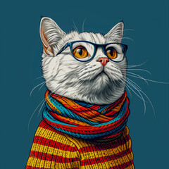 Hipster Cute Pop Art Cat Illustration, Generative AI