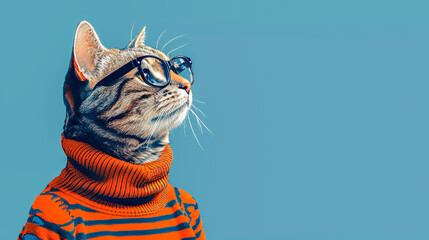 Hipster Cute Pop Art Cat Illustration, Generative AI