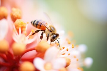 macro shot of a bee pollinating a flower