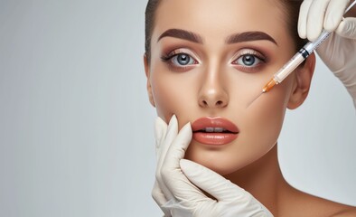 Woman gets beauty facial injections. Mature woman receiving hyaluronic acid treatment. Healthy face skin care beauty, skincare cosmetics, cosmetology concept. 